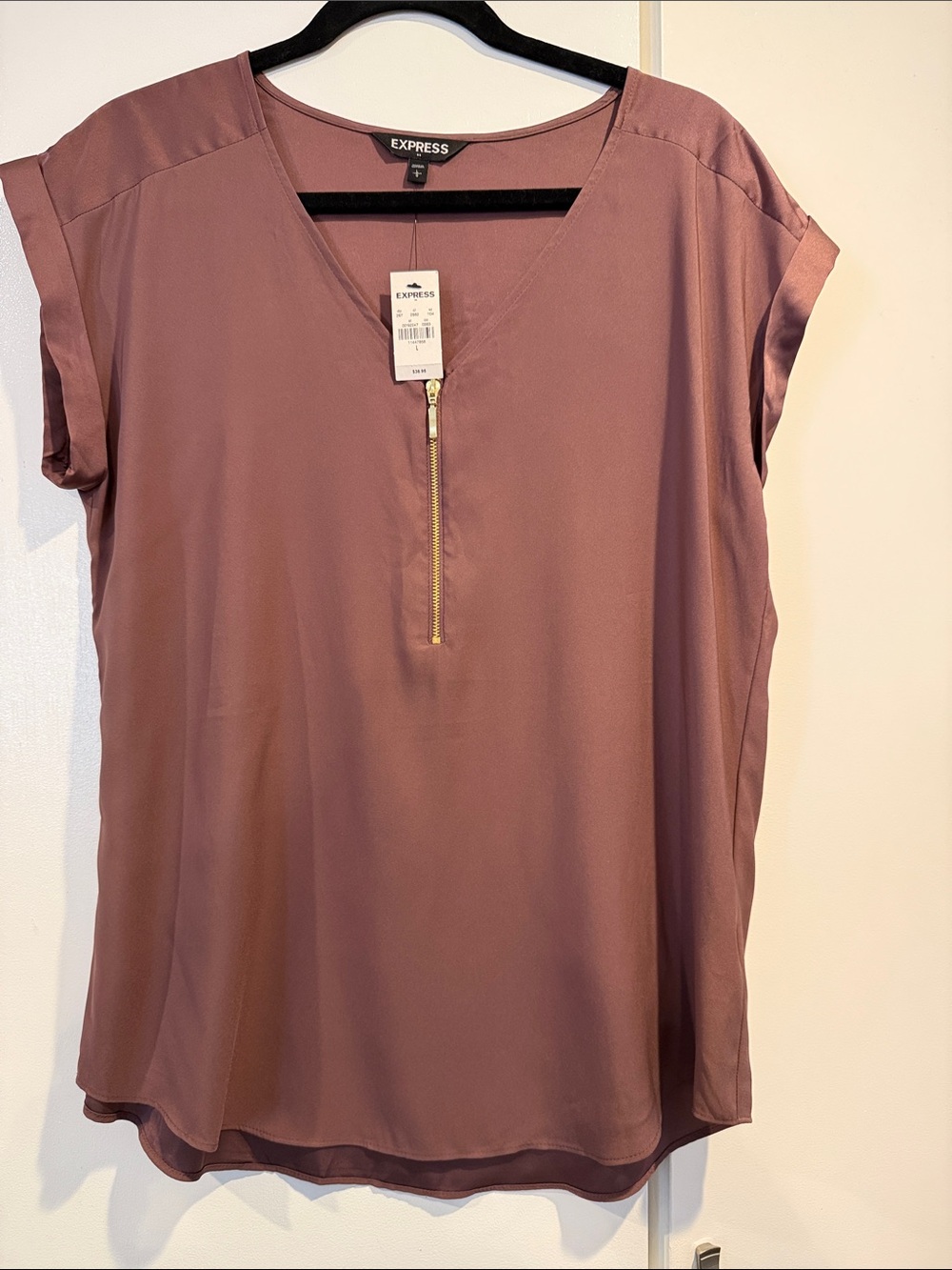 Express Mauve Zip-Front Short Sleeve Blouse